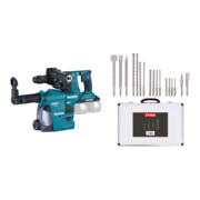 Set Makita Akku-Bohrhammer für SDS-PLUS 2x18 V mit Bluetooth & Staubabsaugung DX09 + Stier SDS-Plus Bohrer & Meißelsatz, 17-teilig