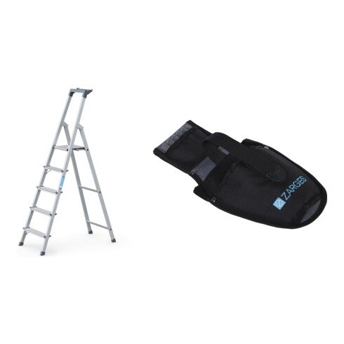 Set Stufen-Stehleiter m B u A5 Stufen + Werkzeugtasche f r Akkuschrauber