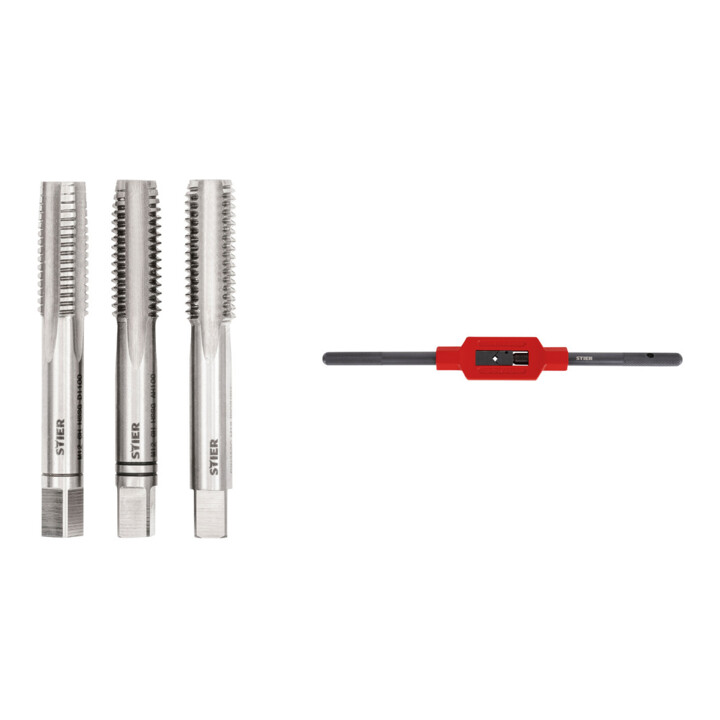 Set Stier STIER Handgewindebohrer Satz 3-tlg. DIN 352 HSS-G M 12 + STIER Windeisen DIN 1814 Nr. 2