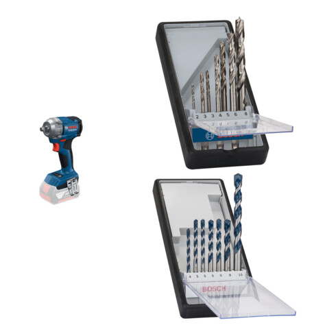 Set Bosch Akku-Drehschlagschrauber GDS 18V-350 + 7tlg. Robust Line Holzspiralbohrer-Set + 7tlg. Robust Line Betonbohrer-Set