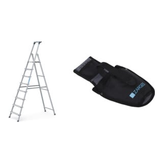 Set Stufenstehleiter 8 Stufen Alu.elox. + Werkzeugtasche f r Akkuschrauber