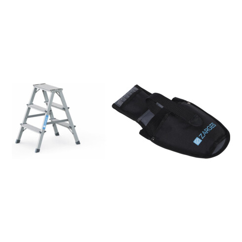Set Stufen-Stehleiter 2x3 Stufen STRECKE + Werkzeugtasche f r Akkuschrauber