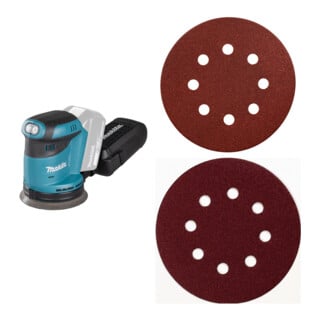 Set Makita Akku-Exzenterschleifer DBO180Z Solo-Version + Schleifpapier Klett...