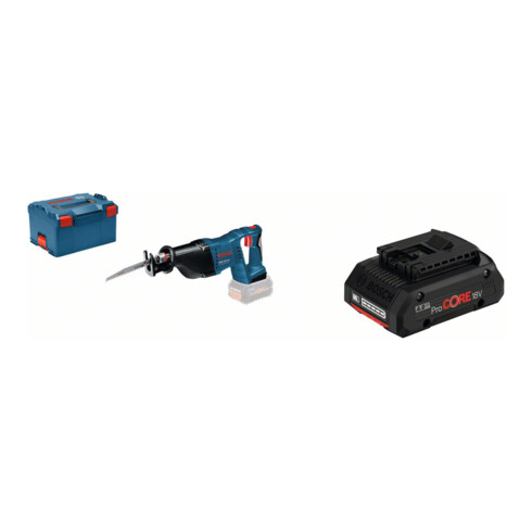 Set Bosch Akku-Säbelsäge GSA 18 V-LI, Solo Version, L-BOXX 060164J007 + Akkupack ProCORE 18 Volt, 4,0 Ah
