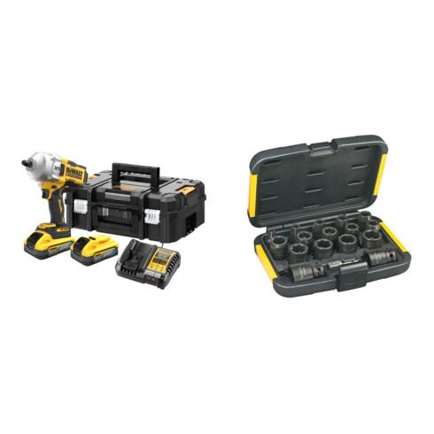 Set DeWalt Akku-Schlagschrauber, 18 Volt \/ 5 Ah + Steckschluessel-Set 17-tlg.