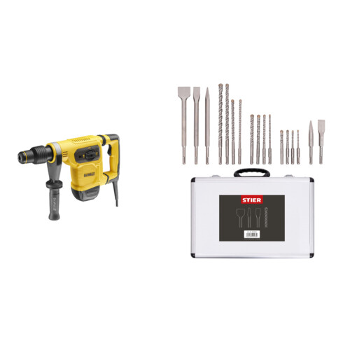 Set DeWalt Kombihammer SDS-max 40 mm 1050 Watt D25481K-QS + Stier SDS-Plus Bohrer & Meißelsatz, 17-teilig