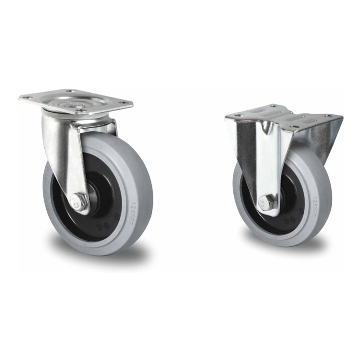Set CASCOO Lenkrolle ø 125 mm Serie R4E2 Kugellager + Bockrolle ø 125 mm...