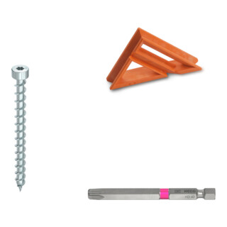 Set Heco HECO-TOPIX-plus 8,0 x 300, Zylinderkopf, T-Drive, VG, A2K + Einschraubhilfe für Heco TOPIX Holzbauschrauben + Langbits, HECO-Drive, HD-40, Farbring: pink, im Blister