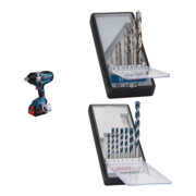 Set Bosch Akku-Drehschlagschrauber GDS 18V-1050 HC + 7tlg. Robust Line Holzspiralbohrer-Set + 7tlg. Robust Line Betonbohrer-Set CYL-5