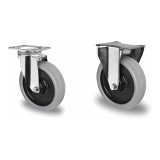 Set CASCOO Lenkrolle mit Totalfeststeller ø 80 mm Serie R4E2 Kugellager + Bockrolle ø 80 mm Serie R4E2 Kugellager