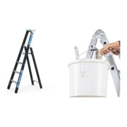 Set Schwerlaststehleiter Z600m. 1x4 Sprossen, AH 3,10m + Eimerhaken verz. f.Sprossenleitern