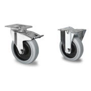 Set CASCOO Lenkrolle mit Totalfeststeller ø 125 mm Serie R4E2 Kugellager + Bockrolle ø 125 mm Serie R4E2 Kugellager