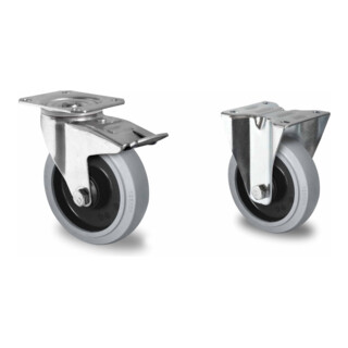 Set CASCOO Lenkrolle mit Totalfeststeller ø 160 mm Serie R4E2 Doppelkugellager + Bockrolle ø 160 mm Serie R4E2 Doppelkugellager