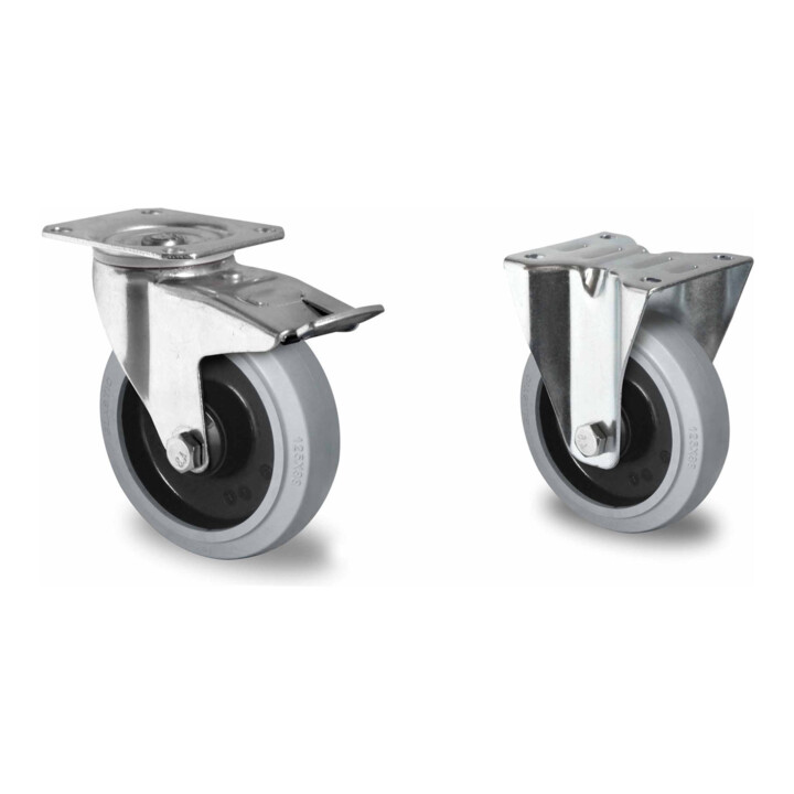 Set CASCOO Lenkrolle mit Totalfeststeller ø 160 mm Serie R4E2 Doppelkugellager + Bockrolle ø 160 mm Serie R4E2 Doppelkugellager