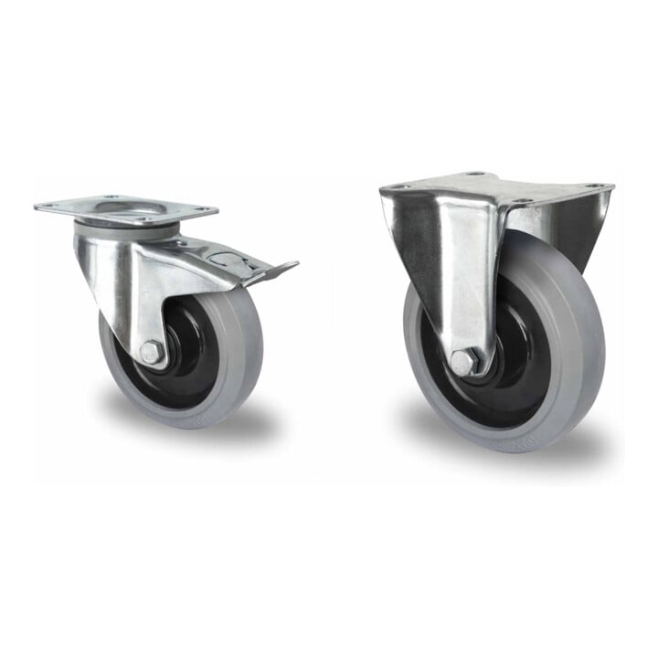 Set CASCOO Lenkrolle mit Totalfeststeller ø 200 mm Serie R4E2 Doppelkugellager + Bockrolle ø 200 mm Serie R4E2 Doppelkugellager