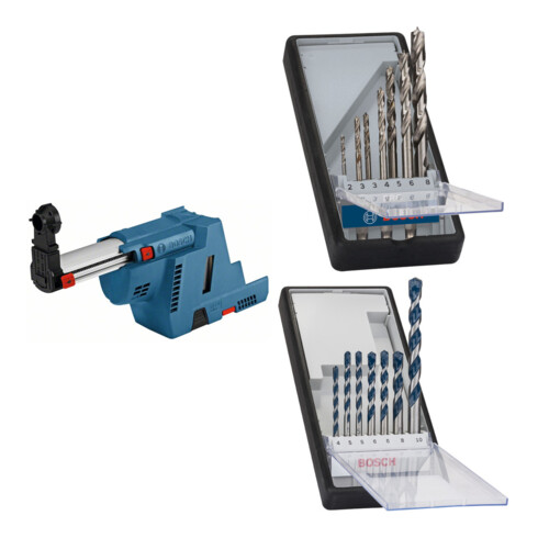 Set Bosch Absaugvorrichtung GDE 18V-16 + 7tlg. Robust Line Holzspiralbohrer-Set + 7tlg. Robust Line Betonbohrer-Set
