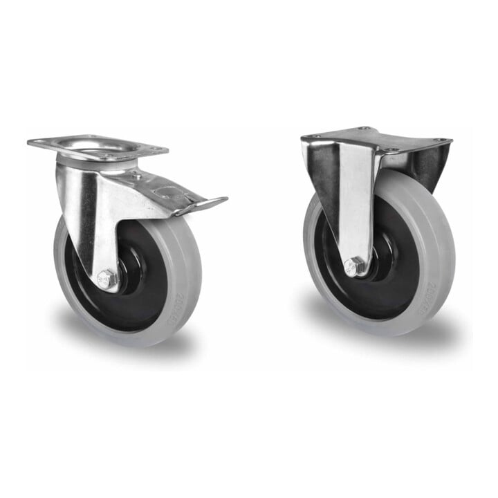 Set CASCOO Lenkrolle ø 80 mm Serie R4E2 Kugellager + Lenkrolle mit Totalfeststeller ø 80 mm Serie R4E2 Kugellager
