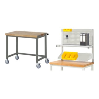 Set STIER Fahrbare Werkbank Premium BxTxH 1000x700x880mm + Werkbankaufbau BxH...