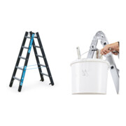 Set Schwerlaststehleiter Z600m. 2x5 Sprossen, AH 2,75m + Eimerhaken verz. f.Sprossenleitern