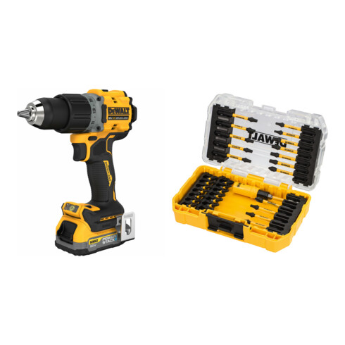 Set Dewalt Akku-Bohrschrauber 18V inkl. 2 x 18 V / 1.7 Ah Powerstack - Akkus + Bit-Set 31-tlg. schlagfest