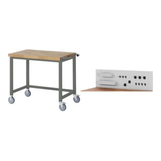 Set STIER Fahrbare Werkbank Premium BxTxH 1000x700x880mm + Lochplatte BxTxH...