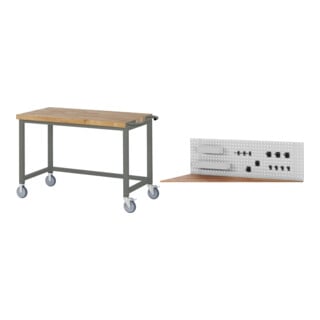 Set STIER Fahrbare Werkbank Premium BxTxH 1250x700x880mm + Lochplatte BxTxH...