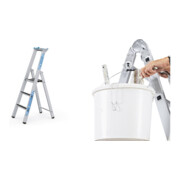 Set ZARGES R13step S - LM-Stufen-Stehleiter 3 Stufen + Eimerhaken verz. f.Sprossenleitern