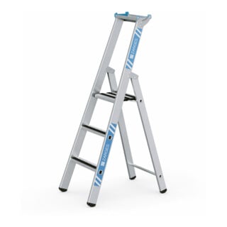 Set ZARGES R13step S - LM-Stufen-Stehleiter 3 Stufen + Eimerhaken verz. f.Sprossenleitern