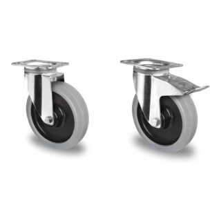 Set CASCOO Lenkrolle ø 80 mm Serie N0N0 Rollenlager + Bockrolle ø 80 mm Serie N0N0 Rollenlager