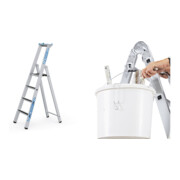 Set ZARGES R13step S - LM-Stufen-Stehleiter 4 Stufen + Eimerhaken verz. f.Sprossenleitern