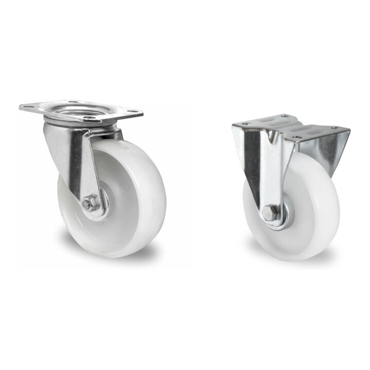Set CASCOO Lenkrolle ø 100 mm Serie N0N0 Rollenlager + Bockrolle ø 100 mm Serie N0N0 Rollenlager