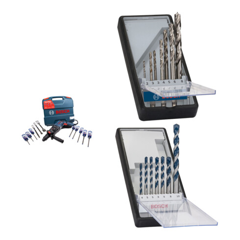 Set Bosch GBH 2-26 F inkl. EXPERT Zubeh\u00f6r + 7tlg. Robust Line Holzspiralbohrer-Set + 7tlg. Robust Line Betonbohrer-Set