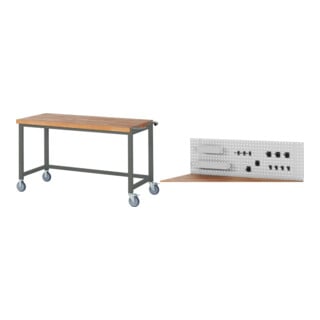Set STIER Fahrbare Werkbank Premium BxTxH 1500x700x880 mm + Lochplatte BxTxH...