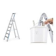 Set ZARGES R13step S - LM-Stufen-Stehleiter 6 Stufen + Eimerhaken verz. f.Sprossenleitern