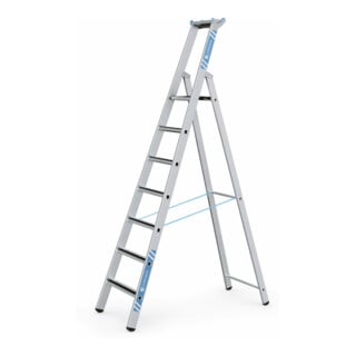 Set ZARGES R13step S - LM-Stufen-Stehleiter 7 Stufen + Eimerhaken verz. f.Sprossenleitern