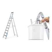 Set ZARGES R13step S - LM-Stufen-Stehleiter 8 Stufen + Eimerhaken verz. f.Sprossenleitern
