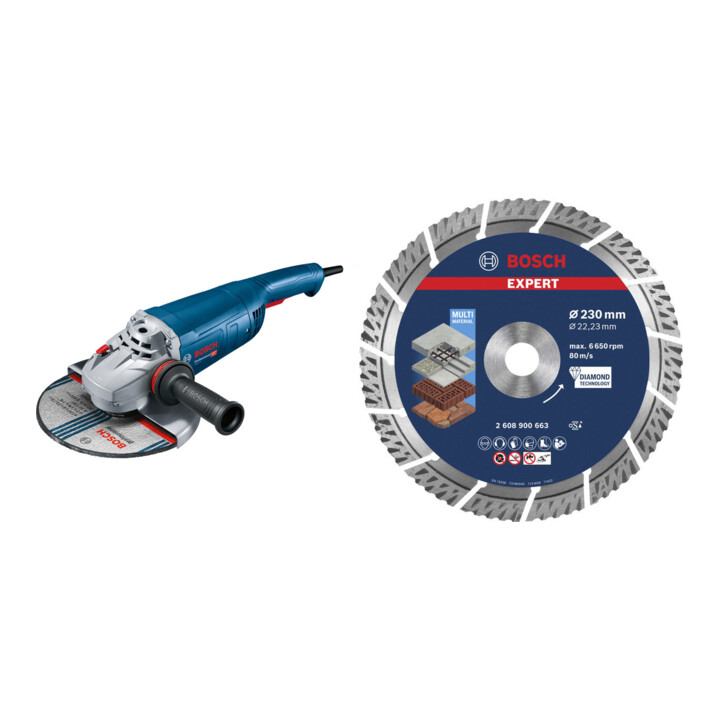 Set Bosch Winkelschleifer GWS 22-230 P + EXPERT MultiMaterial Diamanttrennscheiben 230 x 22,23 x 2,4 x 15 mm