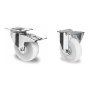 Set CASCOO Lenkrolle mit Totalfeststeller ø 100 mm Serie N0N0 Rollenlager + Bockrolle ø 100 mm Serie N0N0 Rollenlager