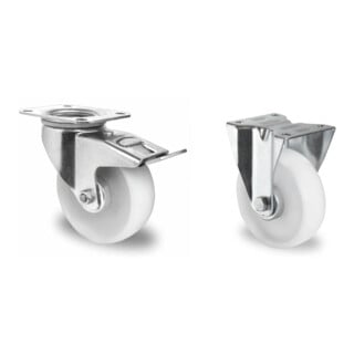 Set CASCOO Lenkrolle mit Totalfeststeller ø 125 mm Serie N0N0 Rollenlager + Bockrolle ø 125 mm Serie N0N0 Rollenlager