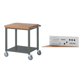 Set STIER Fahrbare Werkbank Premium mit Ablageboden BxTxH 750x700x880 mm +...