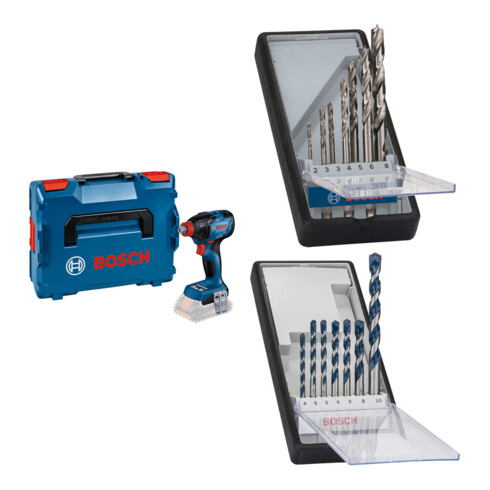 Set Bosch Akku-Drehschlagschrauber GDX 18V-210 C in L-BOXX + 7tlg. Robust Line Holzspiralbohrer-Set + 7tlg. Robust Line Betonbohrer-Set