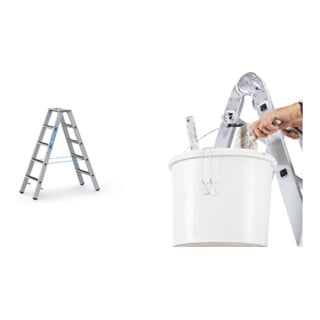 Set ZARGES R13step B - LM-Stufen-Stehleiter 2 x 5 Stufen + Eimerhaken verz. f.Sprossenleitern