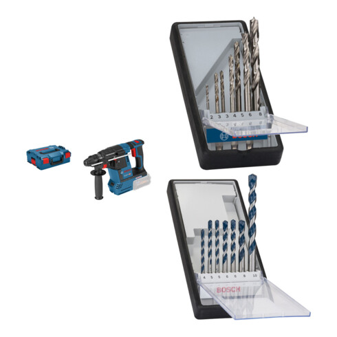 Set Bosch Akku-Schlagbohrhammer GBH 18 V-26 + 7tlg. Robust Line Holzspiralbohrer-Set + 7tlg. Robust Line Betonbohrer-Set