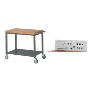 Set STIER Fahrbare Werkbank Premium mit Ablageboden BxTxH 1000x700x880 mm +...