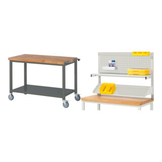Set STIER Fahrbare Werkbank Premium mit Ablageboden BxTxH 1250x700x880 mm +...