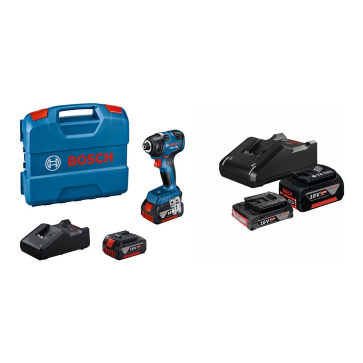 Set Bosch Akku-Schlagschrauber 18V, Typ: GDR18V200 + Starter-Set: 1x GBA 18V 2,0Ah + 1x GBA 18V 4,0Ah + GAL 18V-40