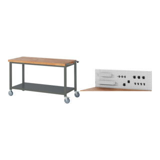 Set STIER Fahrbare Werkbank Premium mit Ablageboden BxTxH 1500x700x880 mm +...