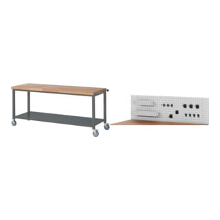 Set STIER Fahrbare Werkbank Premium mit Ablageboden BxTxH 2000x700x880 mm +...
