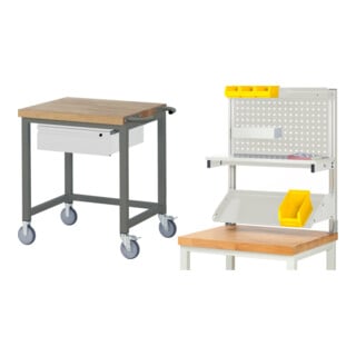 Set STIER Fahrbare Werkbank Premium mit 1 Schublade BxTxH 750x700x880mm +...