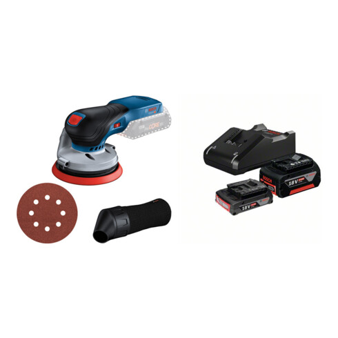 Set Bosch Akku-Exzenterschleifer GEX 18V-125 + Starter-Set: 1x GBA 18V 2,0Ah + 1x GBA 18V 4,0Ah + GAL 18V-40